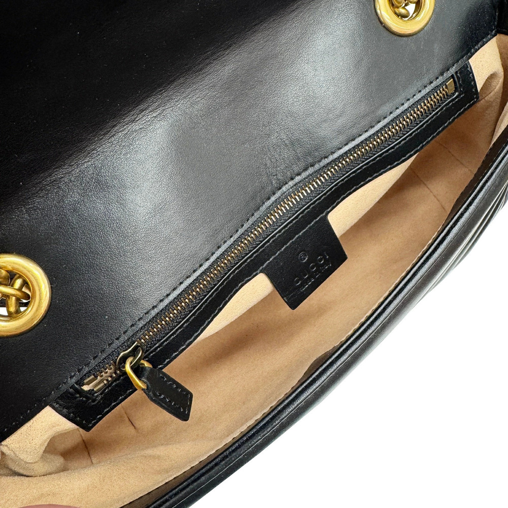 Gucci Quilted Leather Black GG Shoulder Bag Marmont - Picture 10 of 10